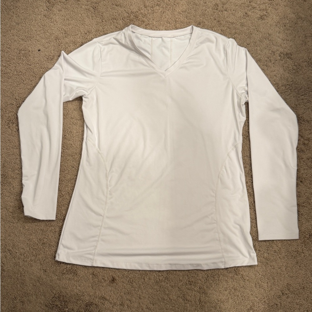 Women's White Long-Sleeve V-Neck Performance Tops (2 shirts)